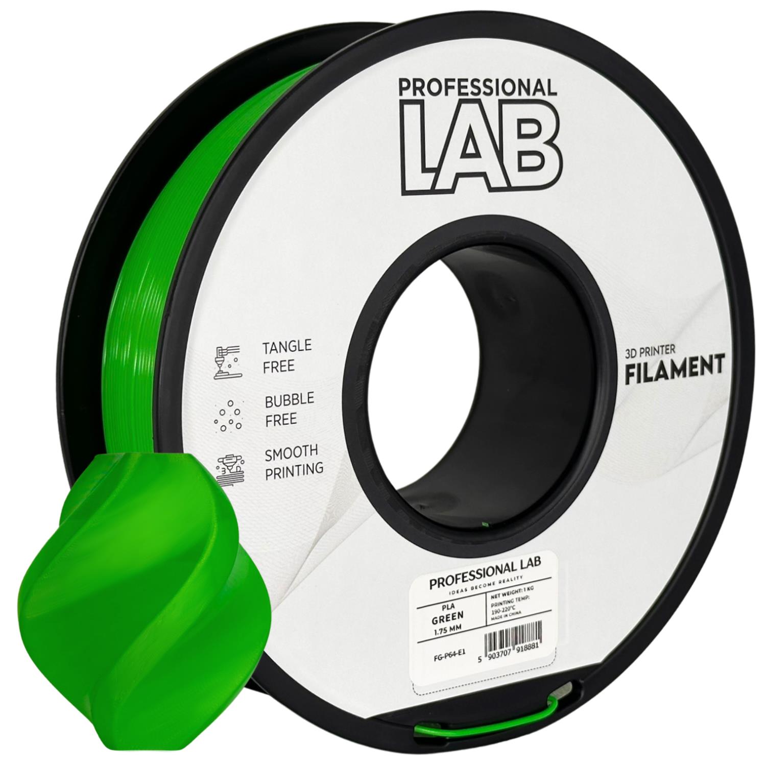 Зелен със силен блясък Silk PLA GREEN от Prof. Lab
