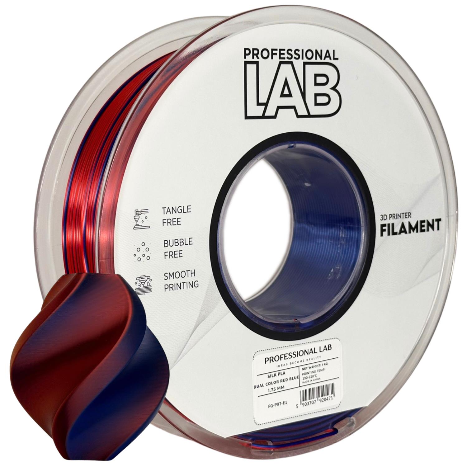 Двуцветен с перлен ефект Silk PLA Red and Blue - от Prof. Lab